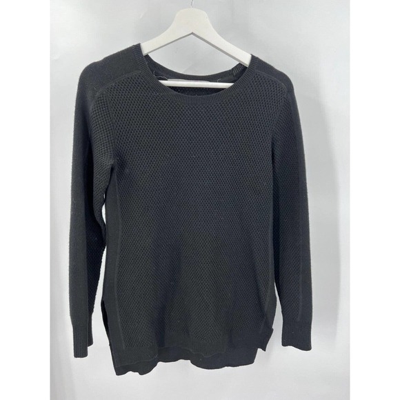 ATHLETA Womens XXS Thermal Honeycomb Pullover Sweater Merino Wool Blend In Black - Picture 3 of 8